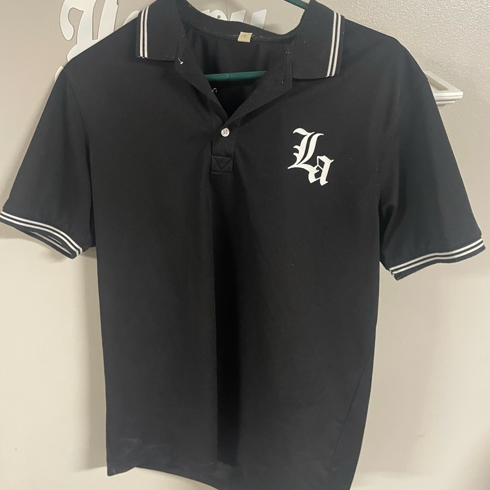Black Polo Shirt with White Lettering